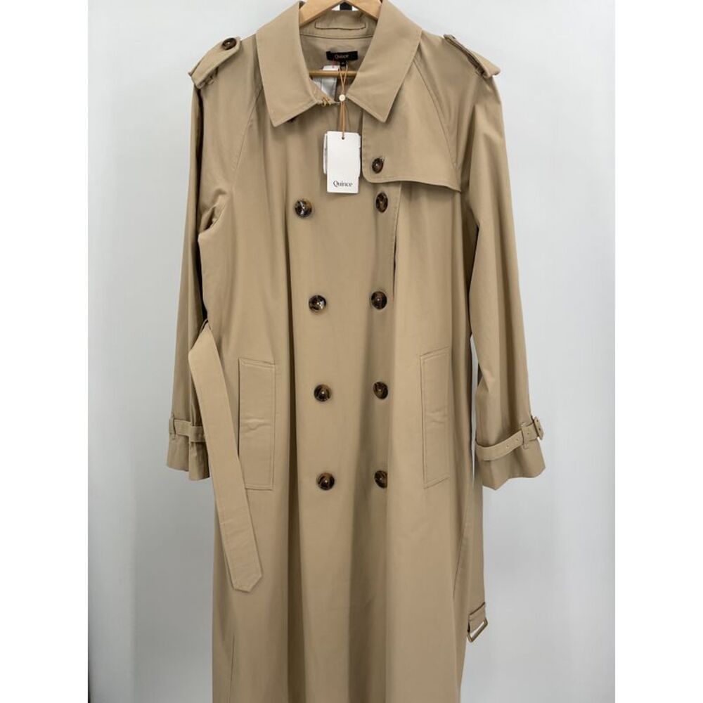 Quince Tan Double-Breasted Trench Coat